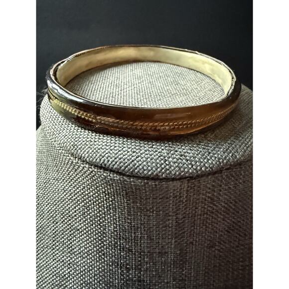 Vintage Lucite Acrylic Bracelet Brown Mod Stackable MCM Retro Minimalist Career - Picture 4 of 6